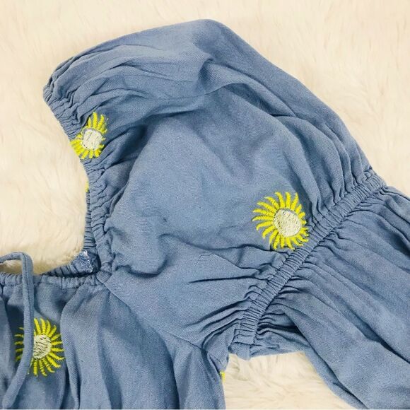 FREE PEOPLE Emory Boho Embroidered Square Neck Puff Sleeve Peasant Dress Size XS - Picture 6 of 15